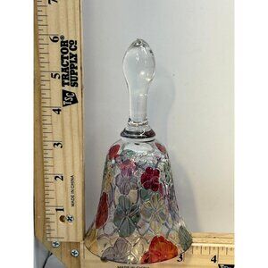 Vintage Hand Painted Floral Glass Bell Multicolor Art Glass 6.5 Inches Decor
